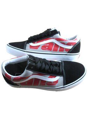 Vans Mens Old Skool Jumbo VANS Logo Black White Red Canvas Suede shoes Size 11.5